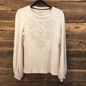 Ayla Cream Floral Stitched Top Size Medium